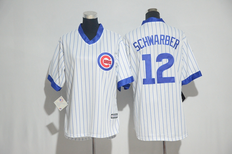 Womens 2017 MLB Chicago Cubs #12 Schwarber White stripe Jerseys